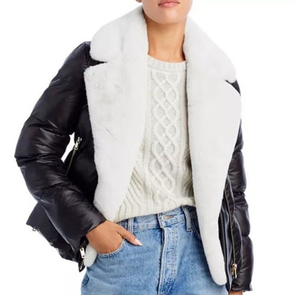 NWT GENERATION LOVE Avila faux fur combo puffer jacket vegan leather moto coat - Picture 8 of 16